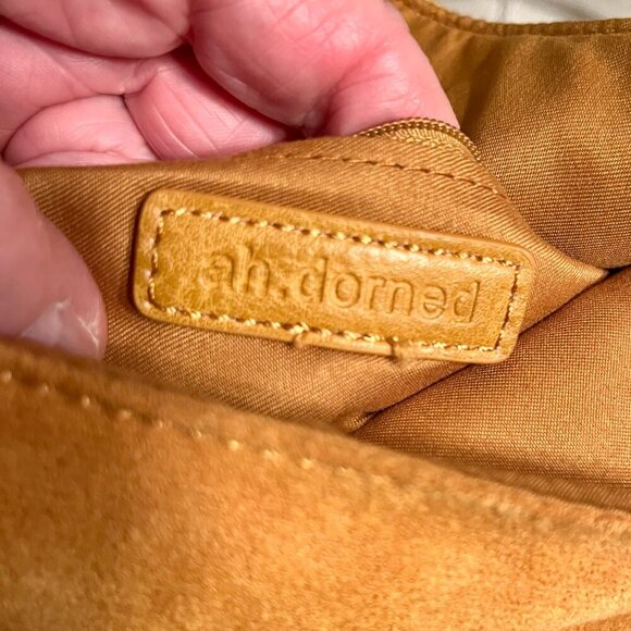 ah-dorned Crossbody Shoulder Bag Camel Faux Suede Reversible Multi Colored Strap - Picture 3 of 8